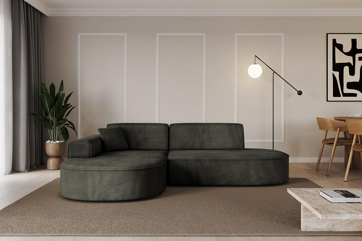 ECKSOFA Ottomane Links MARI-L1 - 243x171x79 cm Schwarz Velours - Schwarz, Holzwerkstoff/Kunststoff (243/171cm) - ALTDECOR