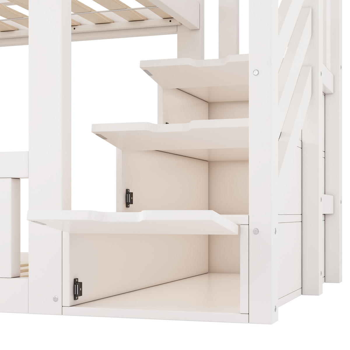 ETAGENBETT 90/200 cm Weiß mit Holzfenstern und Treppenschrank - Weiß, Holz (90/200cm) - Oxeza