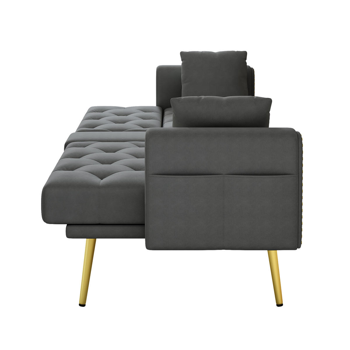 SCHLAFSOFA Samt mit verstellbarer Rückenlehne und Getränkehalter Grau 175/80/73,5 cm - Grau, Textil (73.5/175/80cm) - Redom