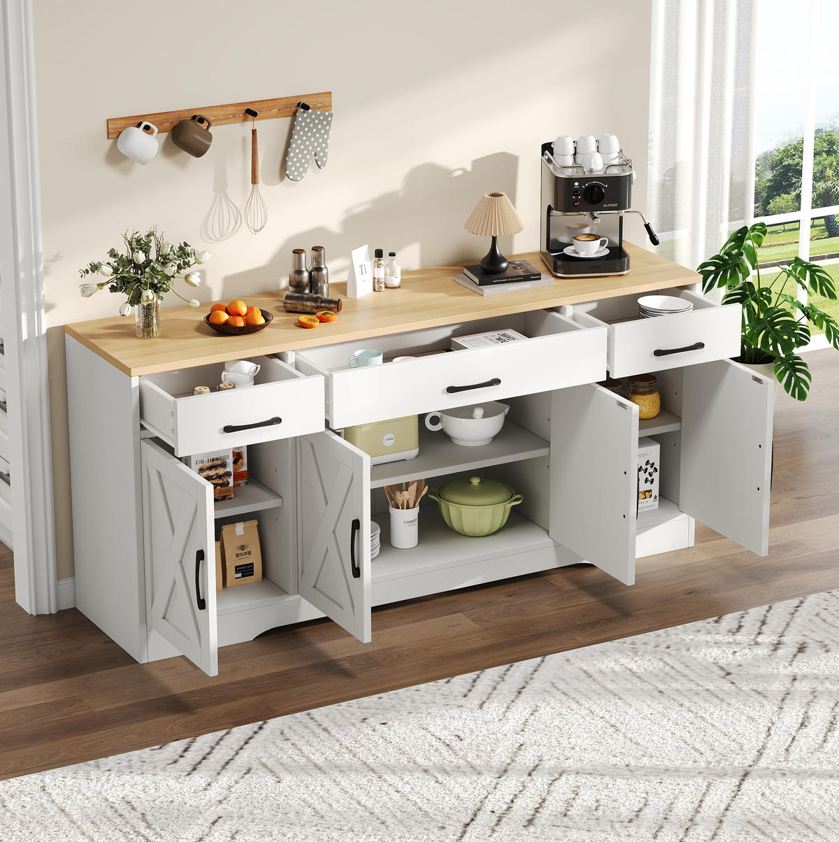 KOMODA od MDF-a 160x37x75 cm bijela s 3 ladice, 4 vrata i uskim dizajnom za odlaganje - bijela, drvni materijal (160/75/37cm) - Modfu