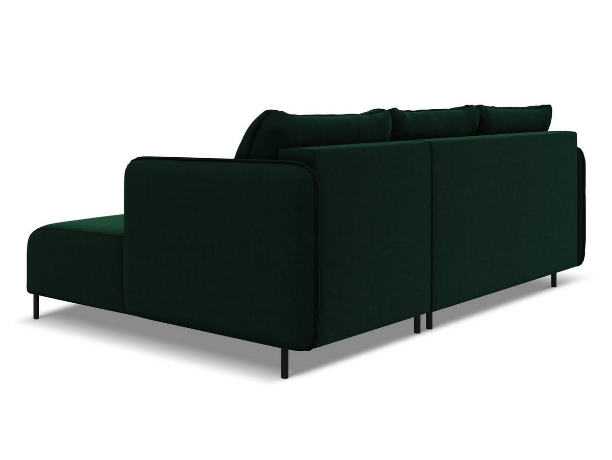 ECKSOFA mit Schlaffunktion Samt Stoff Grün - Dunkelgrün/Schwarz, Holz/Textil (236/162cm) - Makamii