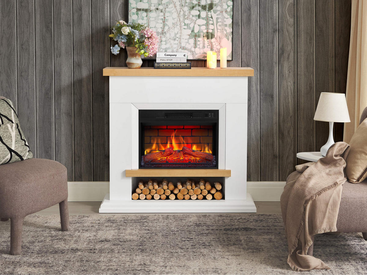 ELEKTROKAMIN Shelford AF23BS Weiß – Breite 96 cm, 3D-Flammeneffekt, LED-Beleuchtung, Heizfunktion - Weiß, Glas/Holzwerkstoff (114/104/31cm) - ArtiFlame