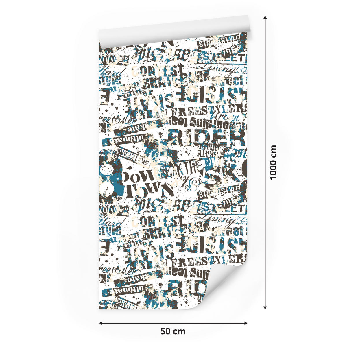 VLIESTAPETE Urban-Graffiti und Schriftzüge – Schwarz, Blau, Weiß – 50x1000 cm - Blau/Schwarz, Papier (50/1000cm) - Muralo