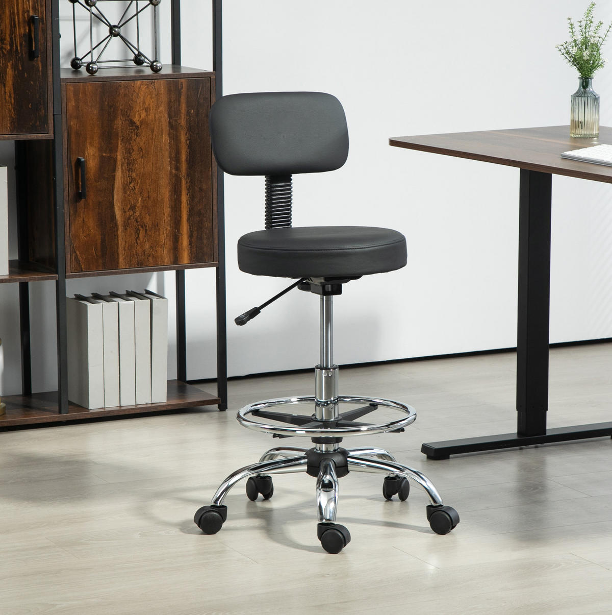 DREHSTUHL 52/52/78-92 cm schwarz aus Kunstleder höhenverstellbar - Schwarz, Leder (52/92/52cm) - OKWISH