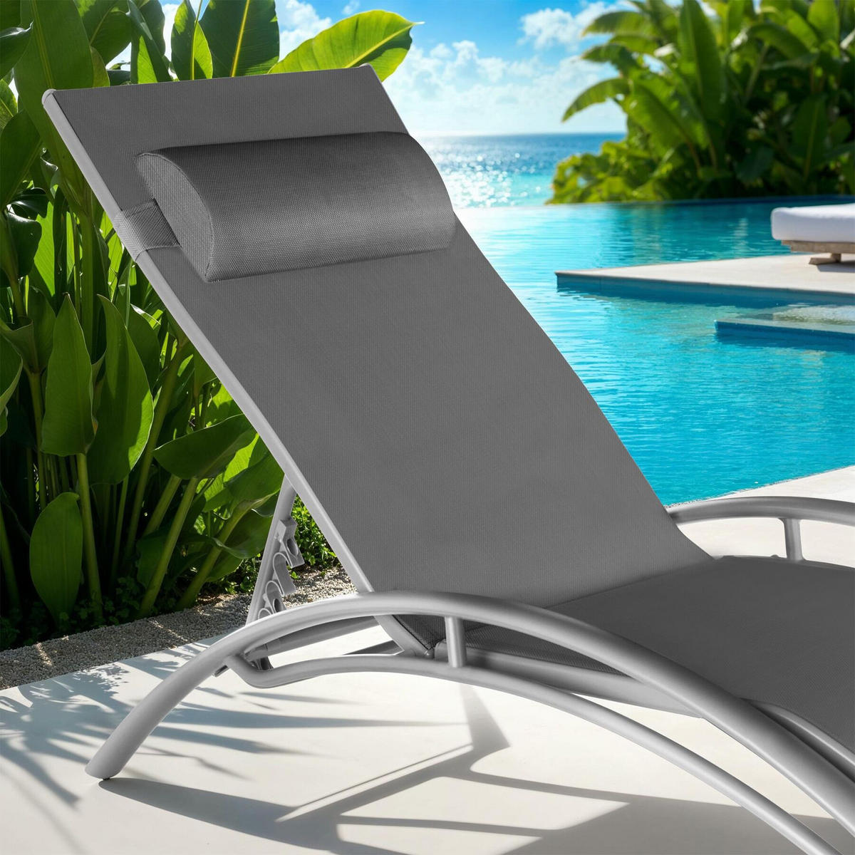 GARTENLIEGE 2er Set Alina,180 x 59 x 50 cm,grau - Grau, Kunststoff (59/81.5/180cm) - tectake