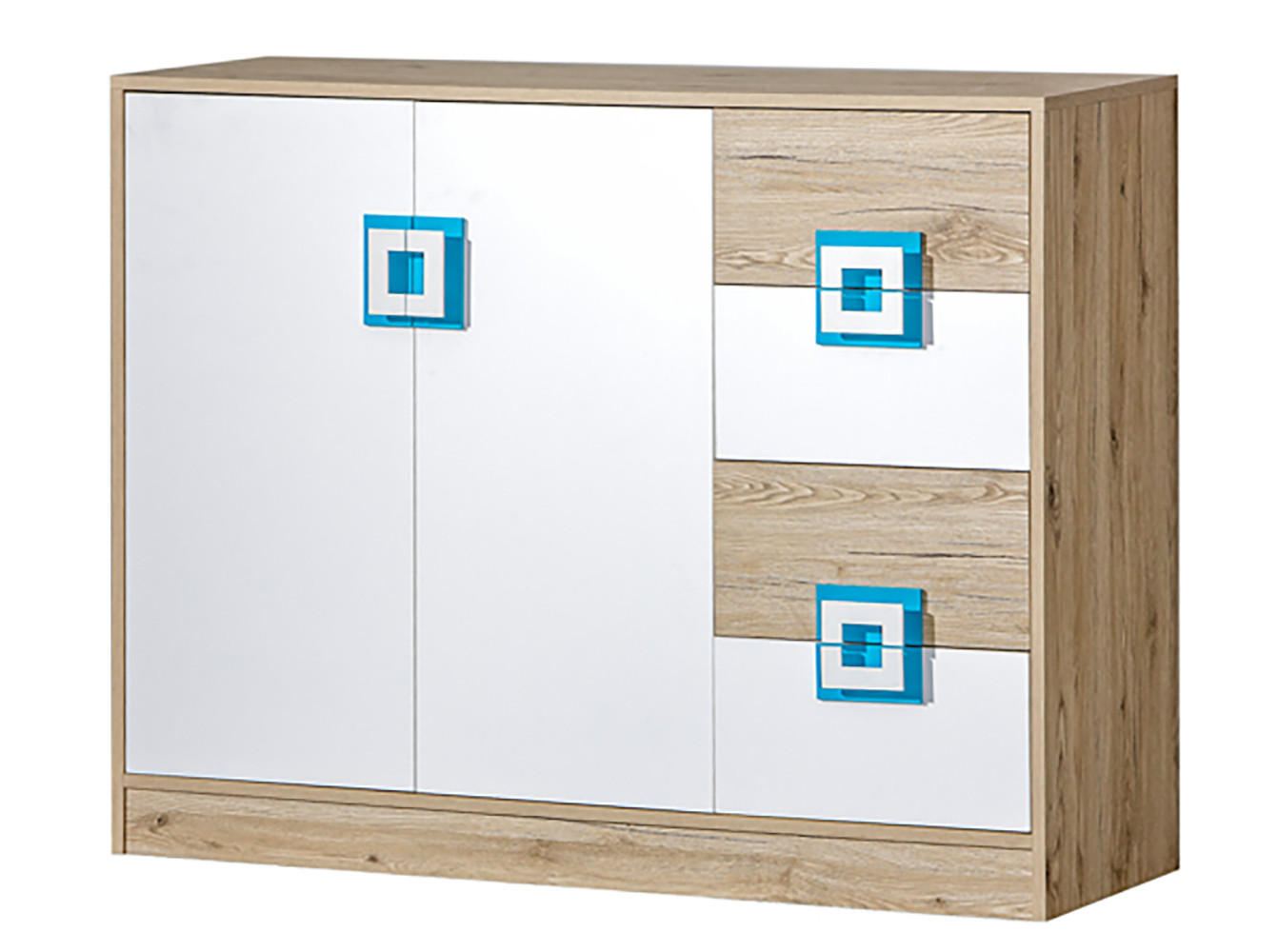 SIDEBOARD Nico 120 / 40 / 93cm Eiche hell / Weiß-Türkis - Hellbraun/Weiß, Holz/Holzwerkstoff (120/93/40cm) - Feldmann-Wohnen