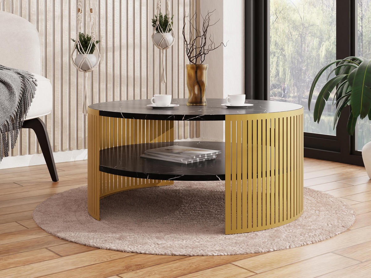 COUCHTISCH Fikoli Gold - Goldfarben/Multicolor, Holzwerkstoff/Metall (75/75/40cm) - MIRJAN24