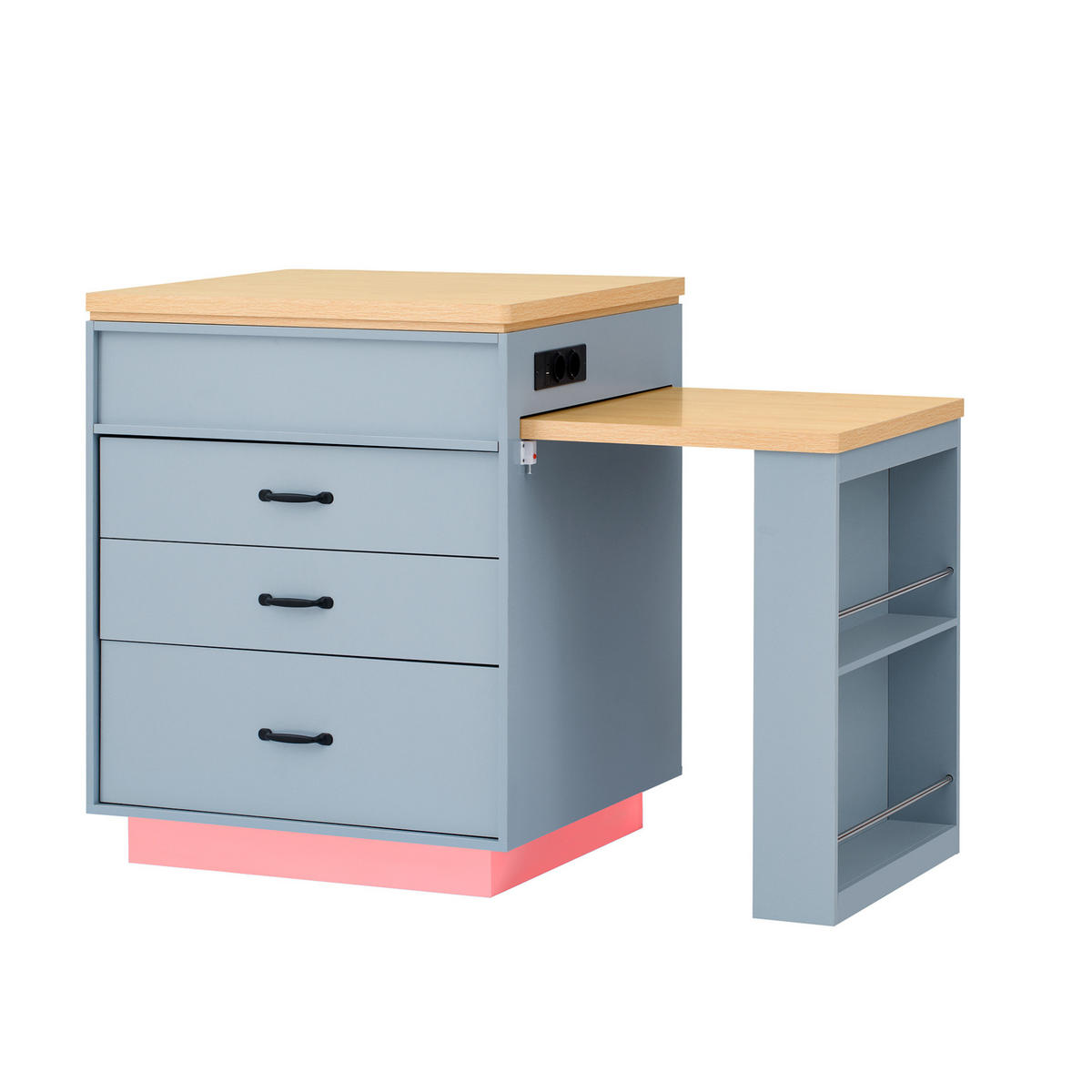 KÜCHENINSEL mit ausziehbarem Tisch LED 125,5-187,5 x 71 x 93 cm MDF Blue - Blau, Holzwerkstoff (71/93/125.5cm) - Meubliv