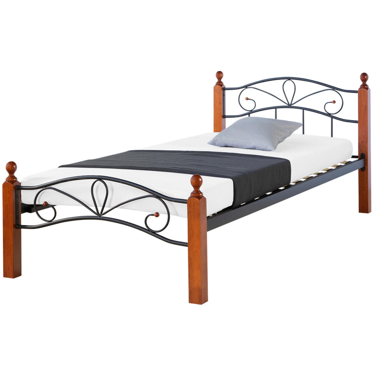 METALLBETT 90/200 cm Schwarz Braun - Schwarz/Braun, Holz/Metall (90/200cm) - Homestyle4u