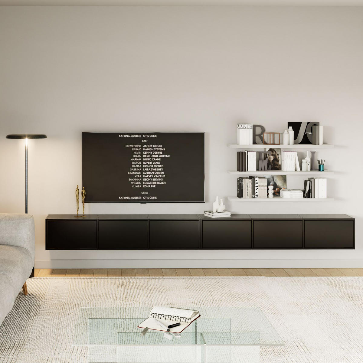 TV-LOWBOARD Framme hängend Schwarz 300 cm - Schwarz, Holzwerkstoff (300.2/30/30cm) - Selsey