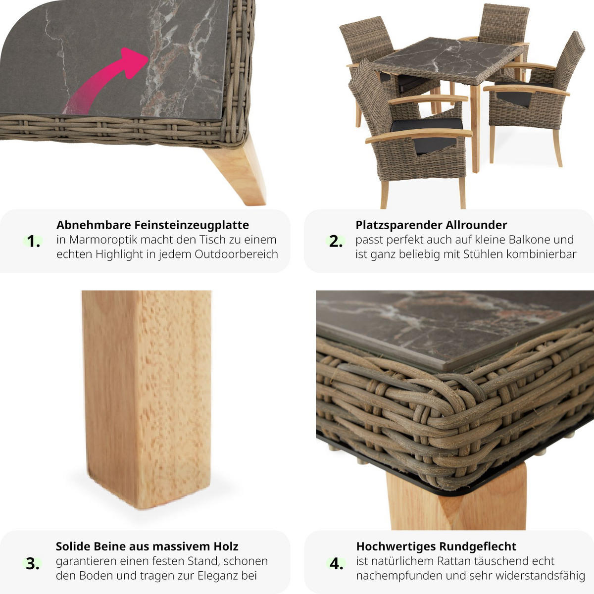 GARTENTISCH Tarent,93,5 x 93,5 x 75 cm,natur - Naturfarben, Kunststoff (93.5/93.5/75cm) - tectake