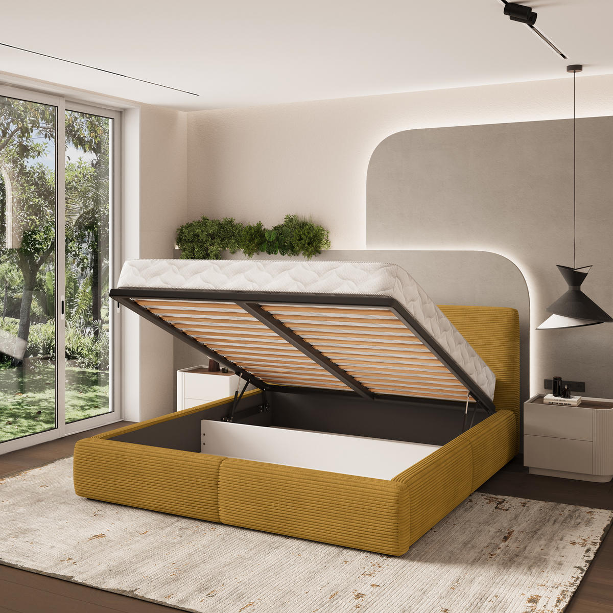 POLSTERBETT FELURO 140x200 cm mit Bettkästen - Gelb - Gelb, Holz (140/200cm) - MASSENO