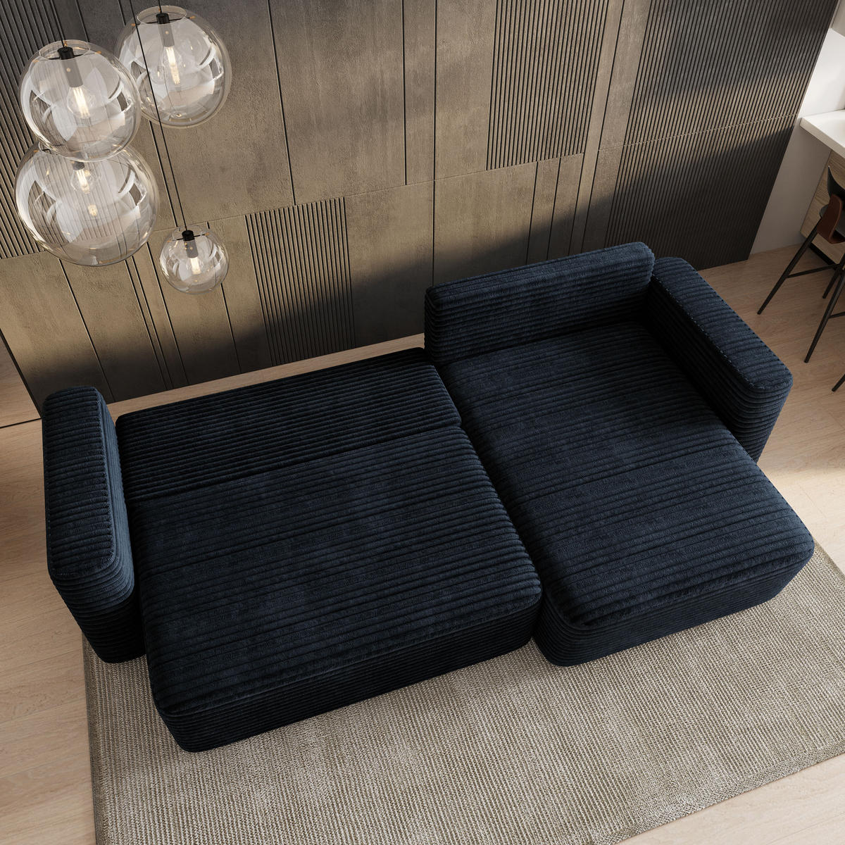 ECKSOFA TELIN Schwarz Kordstoff mit Schlaffunktion - Schwarz, Holz (280/162cm) - MASSENO