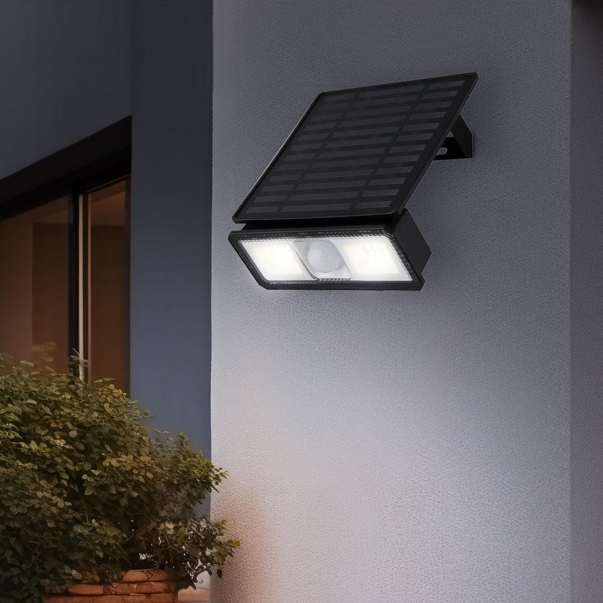 LED AUSSENLEUCHTE Solar Weiß Bewegungsmelder - Schwarz, Kunststoff (15/14.2/9cm) - Globo Lighting