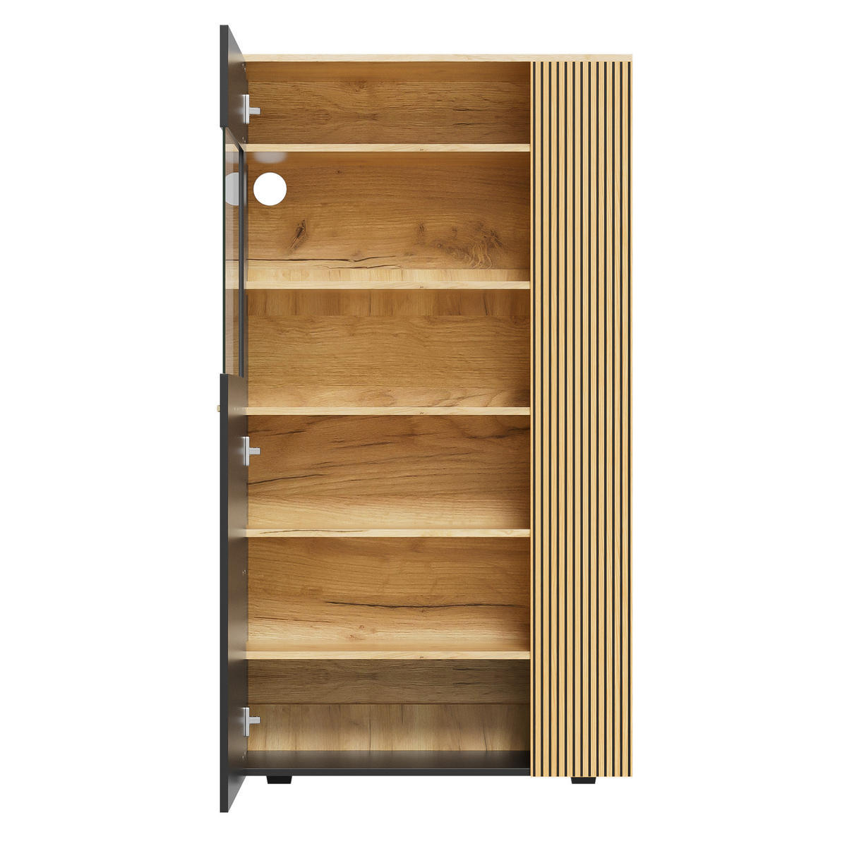 SCHUHSCHRANK 80/40/146 cm in Schwarz/Natur mit LED-Beleuchtung und Glastür - Schwarz, Holzwerkstoff (80/146/40cm) - Flora Grace