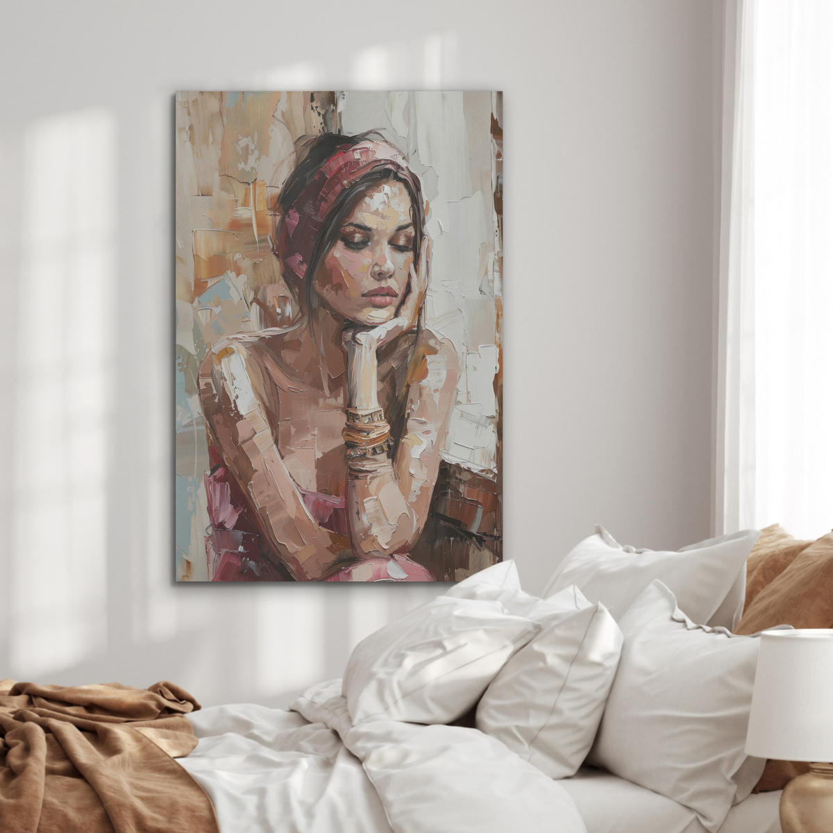 AKUSTIKPANEEL Frau - Porträt - Modern 70x100 cm - Altrosa, Textil (70/0.9/100cm) - MuchoWow