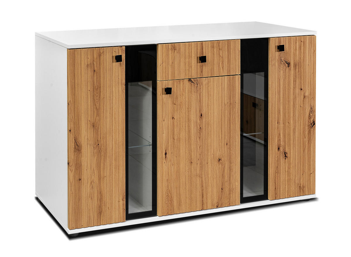 SIDEBOARD Formilo Weiß, Artisan Eiche 140,4/80/40,2 cm – Kommode mit Rillen - Hellbraun/Weiß, Holzwerkstoff/Kunststoff (140/80/40cm) - AX Living