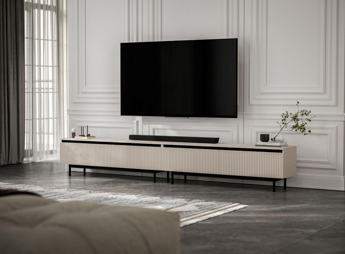 TV-LOWBOARD 2-er Set Selene Kaschmir Matt mit Metallrahmen 140 cm - Kaschmir/Beige, Holzwerkstoff/Metall (280/44/35cm) - Meble Lindner