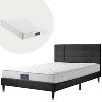 ČALÚNENÁ posteľ z masívneho dreva 140x200 cm čierna s matracom, lamelovým roštom a vysokým čelom - čierna, drevo (140/200cm) - Modfu