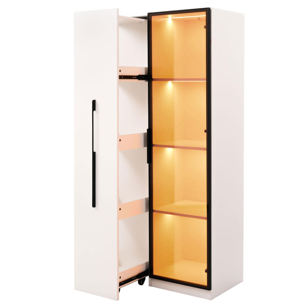 VITRINE 70/40/160 cm weiß aus MDF mit Side-Pull und LED - Weiß, Holzwerkstoff (70/160/40cm) - OKWISH