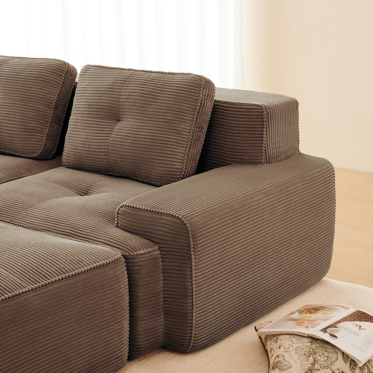 ECKSOFA 293/177/69 cm braun aus Cord ohne Montage mit Tiefsitz - Braun, Textil (177/293cm) - OKWISH