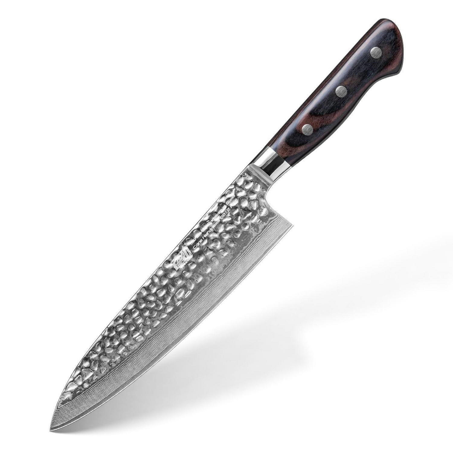 KOCHMESSER Damaststahl 20 cm gehämmerte Klinge Pakkaholzgriff - Schwarz, Metall (34cm)