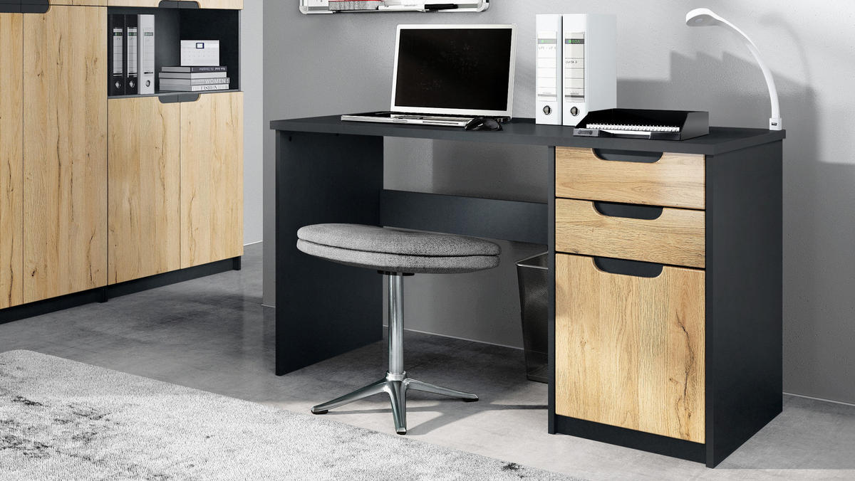 BÜROMÖBELSET Paris Eiche Natur - Eichefarben, Holzwerkstoff (60/180/76cm) - Vladon