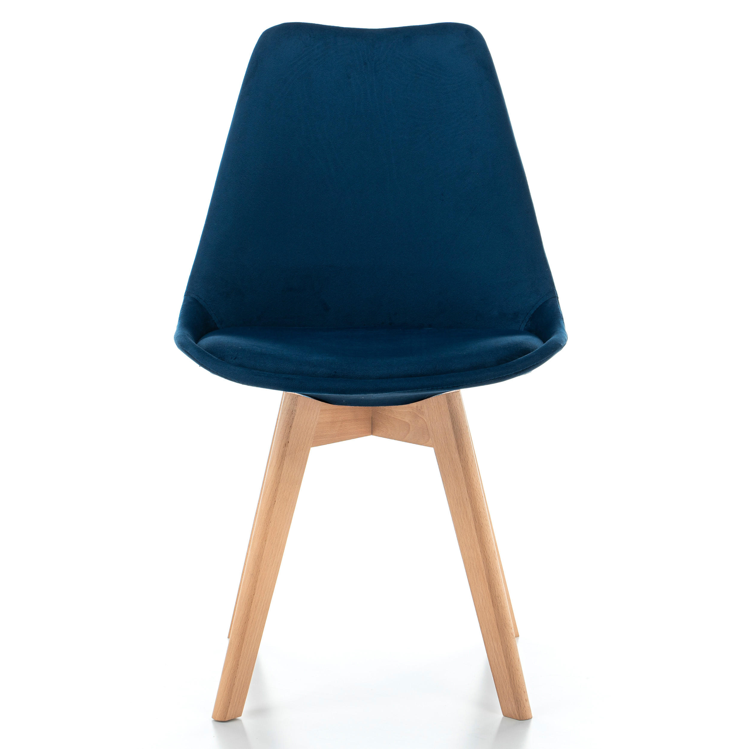 STUHL Dublin modern marineblau, Holzbeinen - Veloursstoff und Polsterschaum - Dunkelblau/Naturfarben, Holz/Textil (50/83/54cm) - NEW HOME