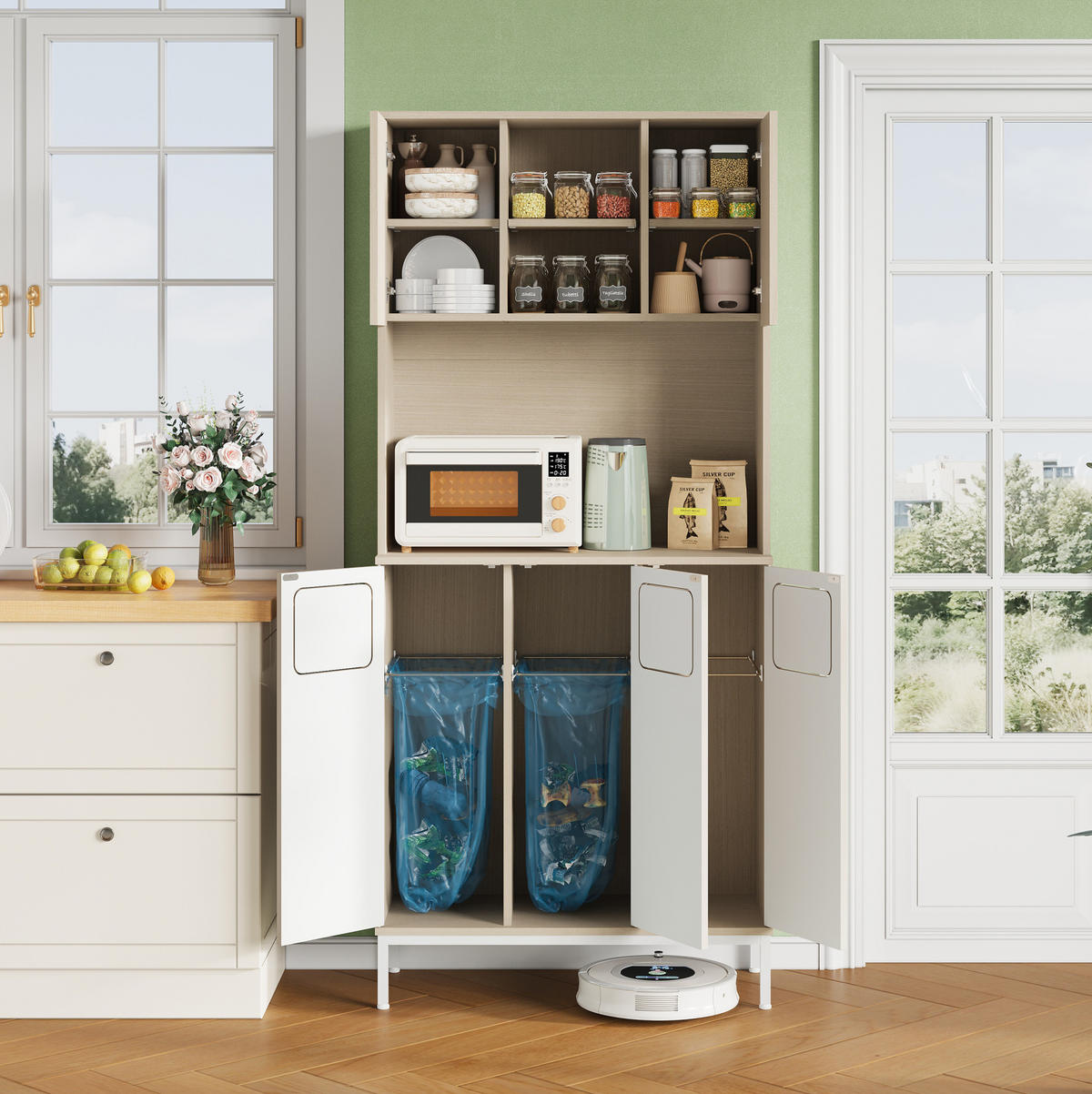 BUFFET 80/181/35 cm Weiß aus MDF mit Mikrowellenfach - Weiß, Holzwerkstoff (35/181/80cm) - OKMYHOME