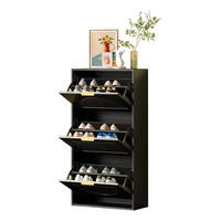 SCHUHSCHRANK 60/24/114 cm mit 3 Klappen und Kippsicherung, platzsparend aus MDF und Spanplatte, Schwarz - Schwarz, Holzwerkstoff (60/114/24cm) - Redom