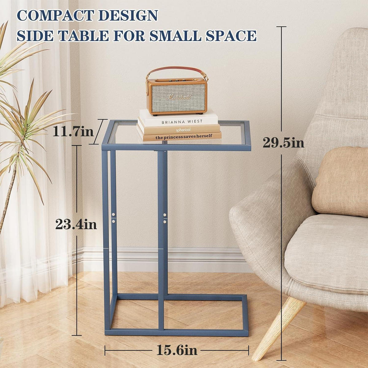 BEISTELLTISCH C-Form Glas Blau - Blau, Glas (30/40/60cm)