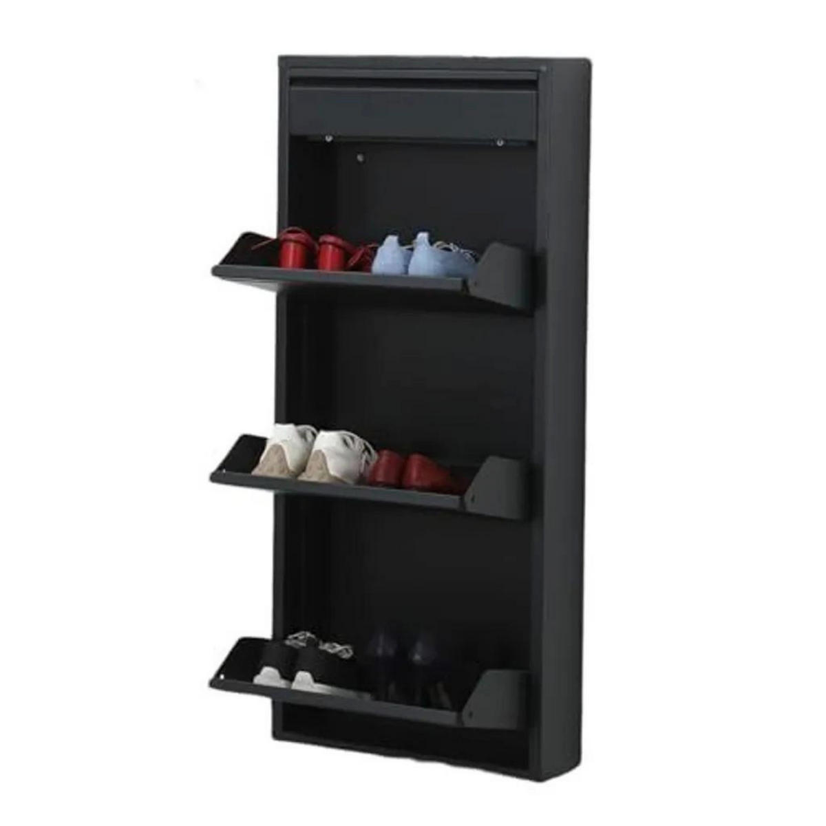 SCHUHSCHRANK schmal Metall mit Magnet 3 Plus Klappen Schwarz - Schwarz, Metall (50/114/15cm) - Gowoll