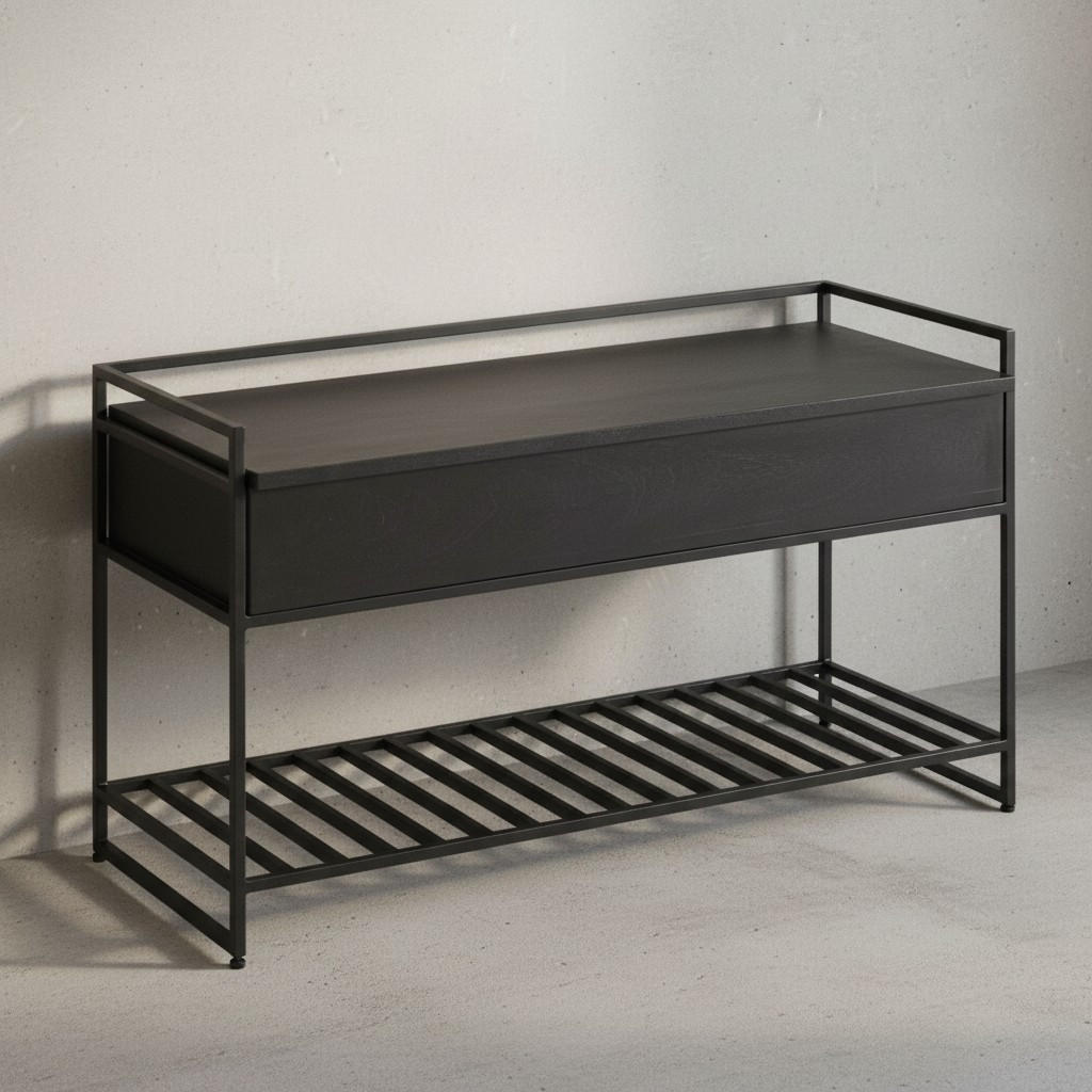 FLURBANK Holz Metall Sitzfläche hochklappbar, Schwarz 90x38x52 cm - Schwarz, Holz/Metall (90/52/38cm) - KADIMA DESIGN