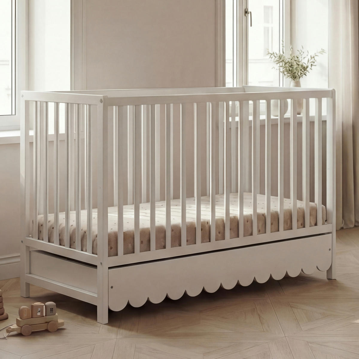 BABYBETT 2-IN-1 mit Schublade 60/120 cm Weiß - Weiß, Holz (60/120cm) - Lettino