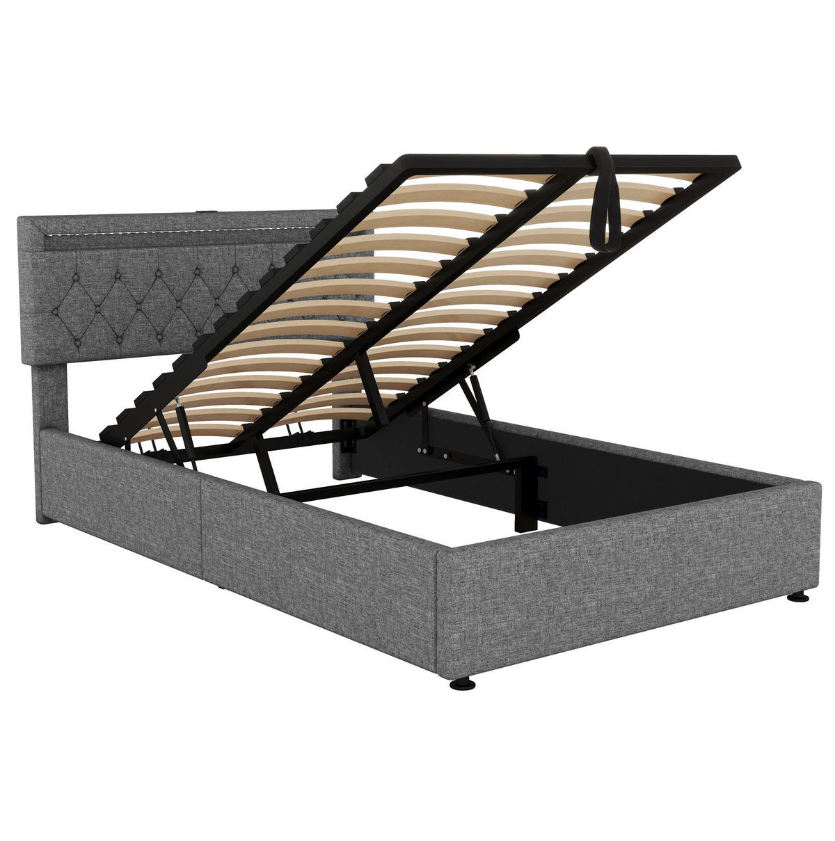 POLSTERBETT aus Leinen 140x200 cm in Grau mit LED-Beleuchtung & USB-C - Grau, Textil (140/200cm) - Modfu