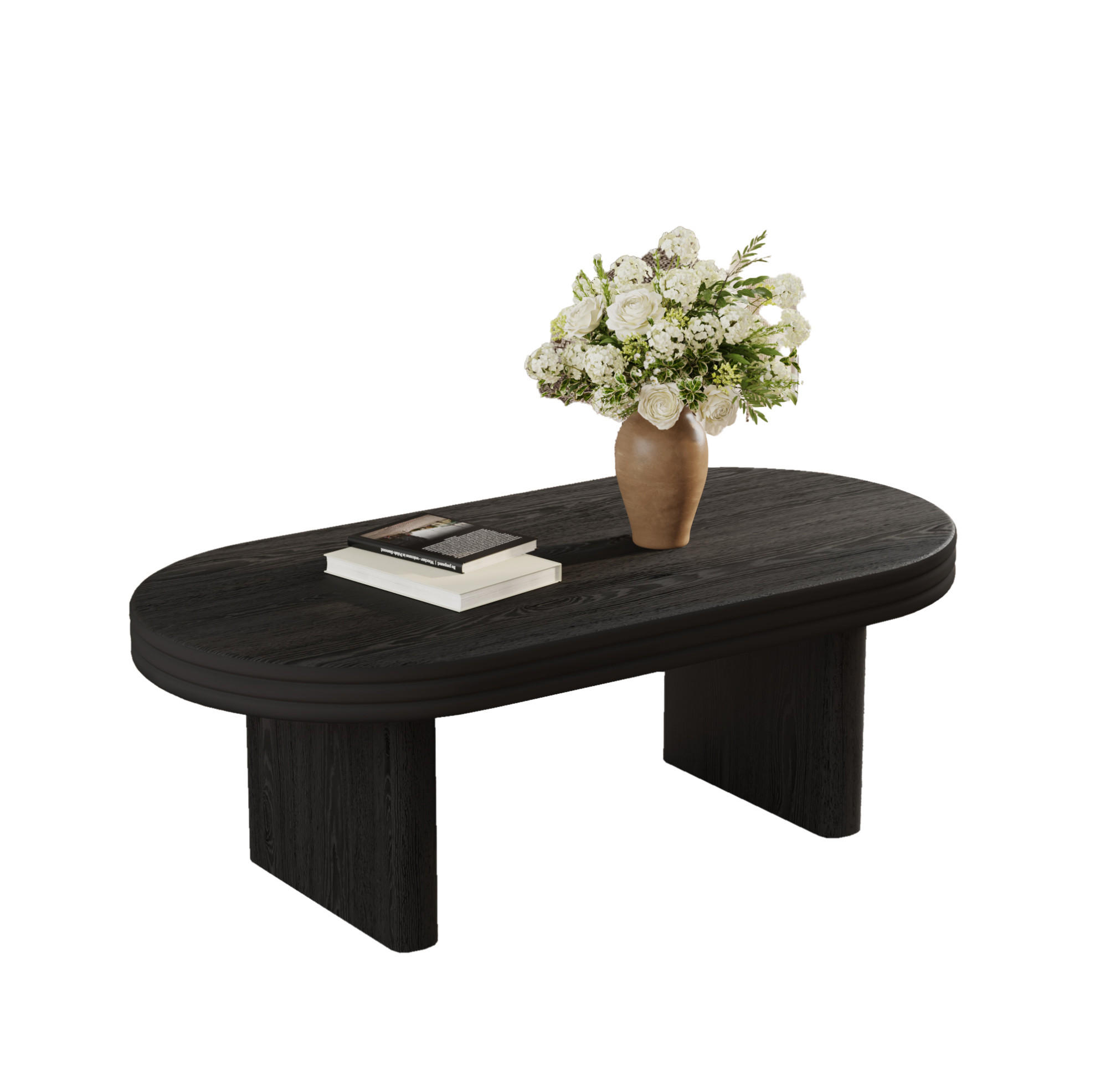 COUCHTISCH aus MDF mit Massivholzfurnier 120x60x41,5 cm Schwarz oval, vielseitig und pflegeleicht - Schwarz, Holzwerkstoff (120/60/41.5cm) - Modfu