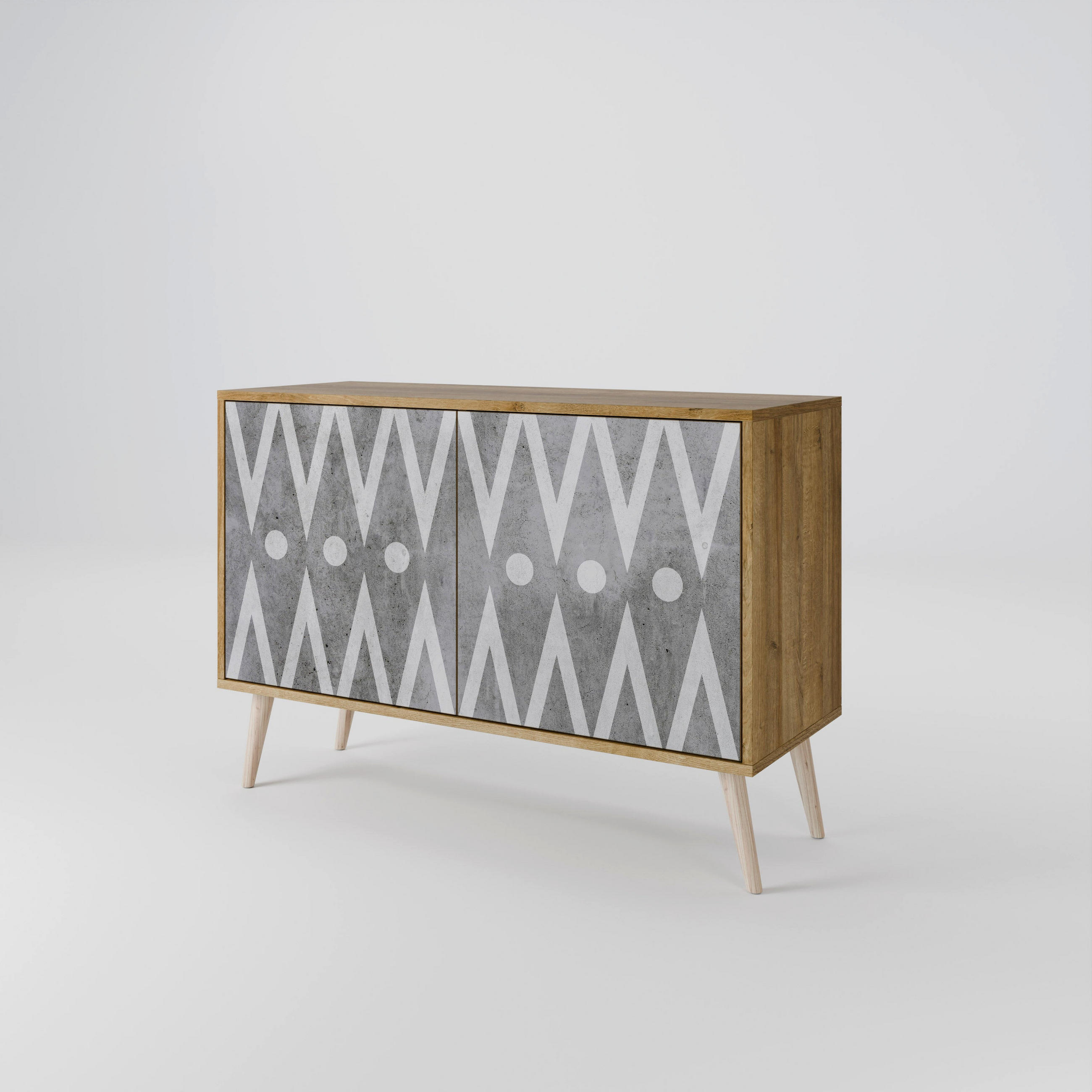 SIDEBOARD SHARP EDGES, Eicheneffekt, 111x42x77,5 cm, 2 Türen - Eichefarben/Buchefarben, Holzwerkstoff/Buchenholz (111/77.5/42cm) - SpaceRebels
