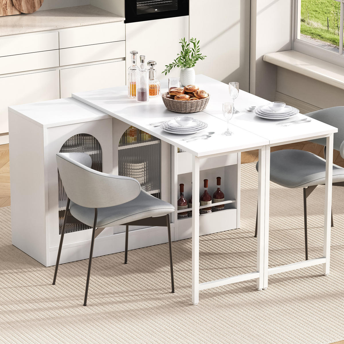 BARTISCH für Küche 121,5/40/76,7 cm ausziehbar mit Stauraum in Weiß - Weiß, Holzwerkstoff (121.5/40/76.7cm) - BEAOK