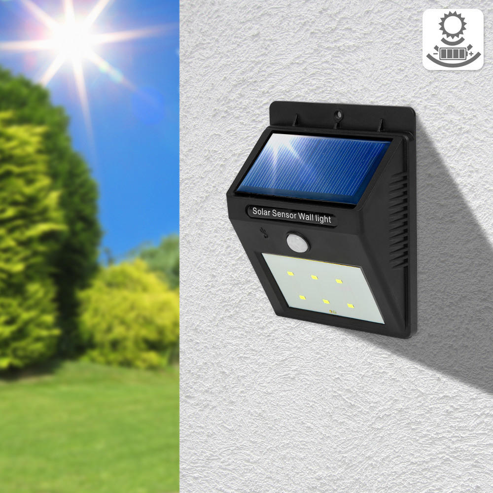 SOLARLAMPE 4er Set mit Bewegungsmelder ,9,7 x 5,1 x 12,4 cm,schwarz - Schwarz, Kunststoff (12.4/9.7/5.1cm) - tectake
