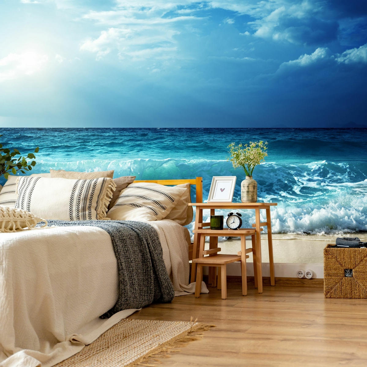 FOTOTAPETE Strand Meer Wellen Landschaft 3D 180x120cm - Blau/Beige, Papier (180/120cm) - Muralo
