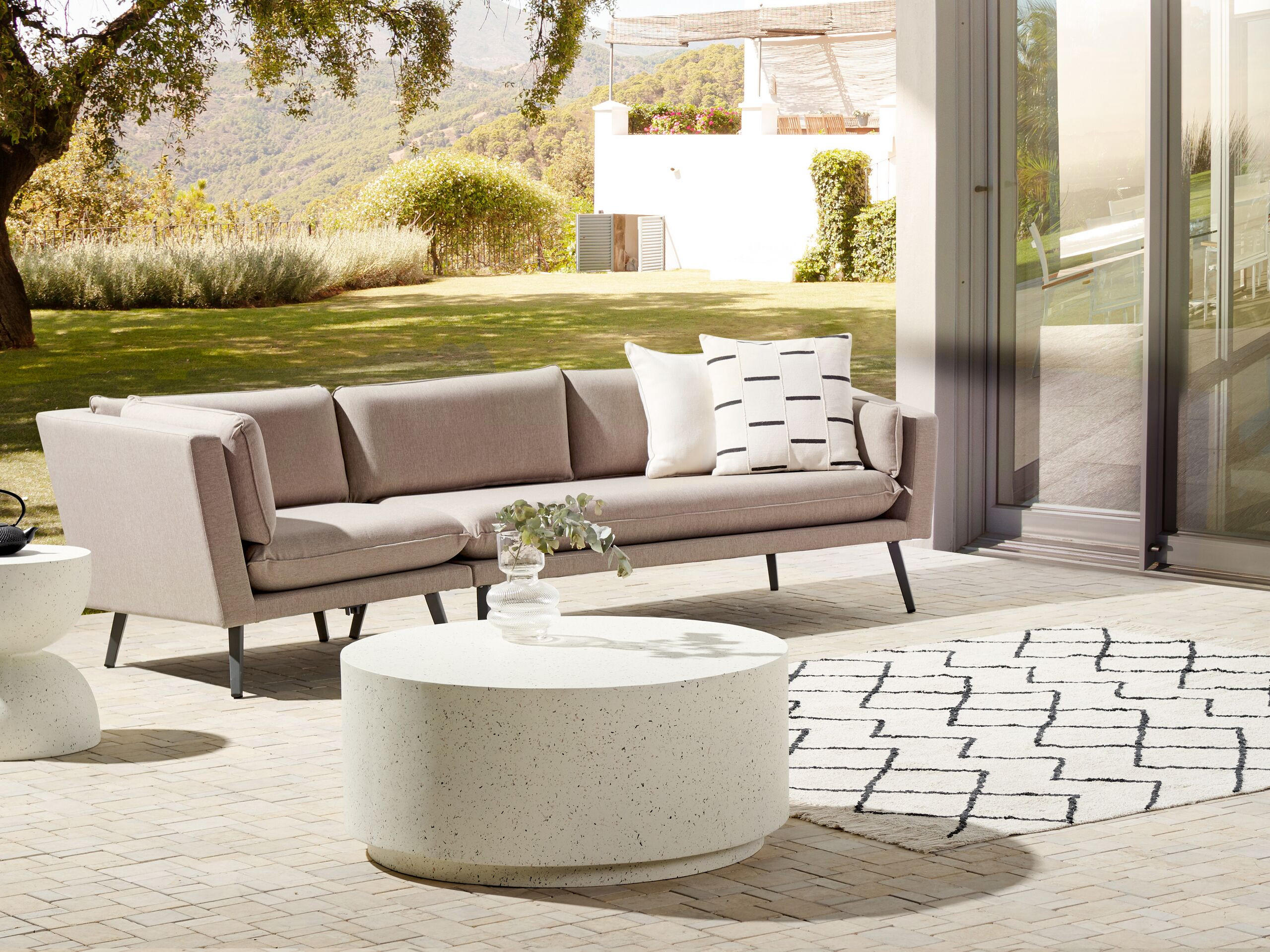 GARTENSOFA 3-Sitzer linke seite beige modular Loretello - Beige/Grau, Textil (243/70/76cm) - Beliani