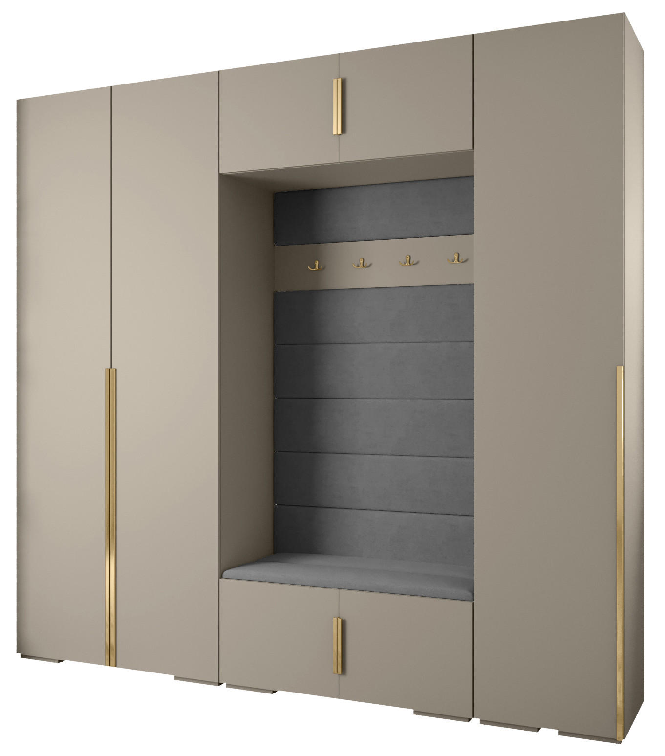 Abiks Möbel Garderoben-Set Kaschmir, Grau, Gold 250x236.7x47 cm