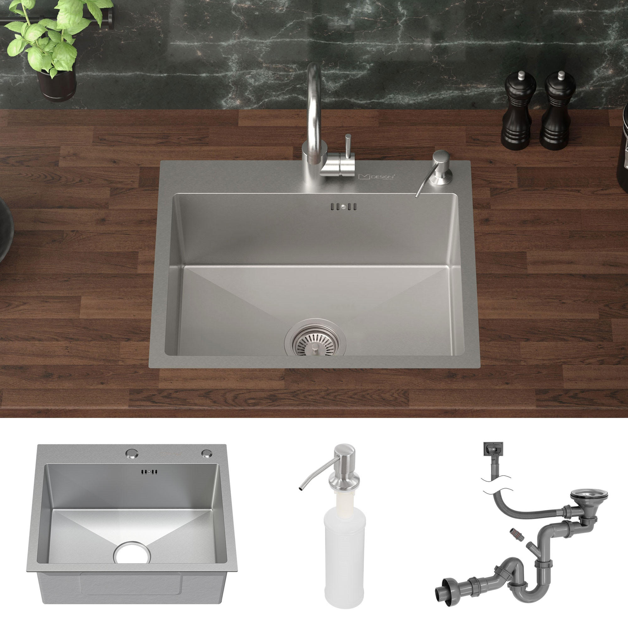 SPÜLBECKEN Edelstahl 55/45cm - Silberfarben, Metall (45/20/55cm) - ML-DESIGN