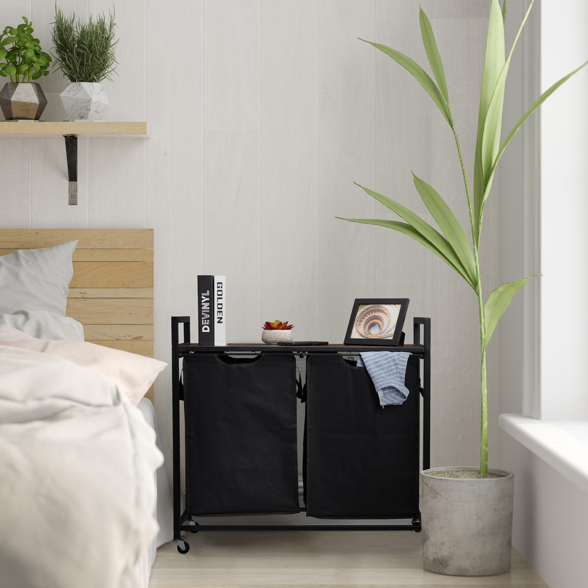 WÄSCHEKORBREGAL - Schwarz, Holzwerkstoff/Textil (80/74.5/33cm) - Relaxdays