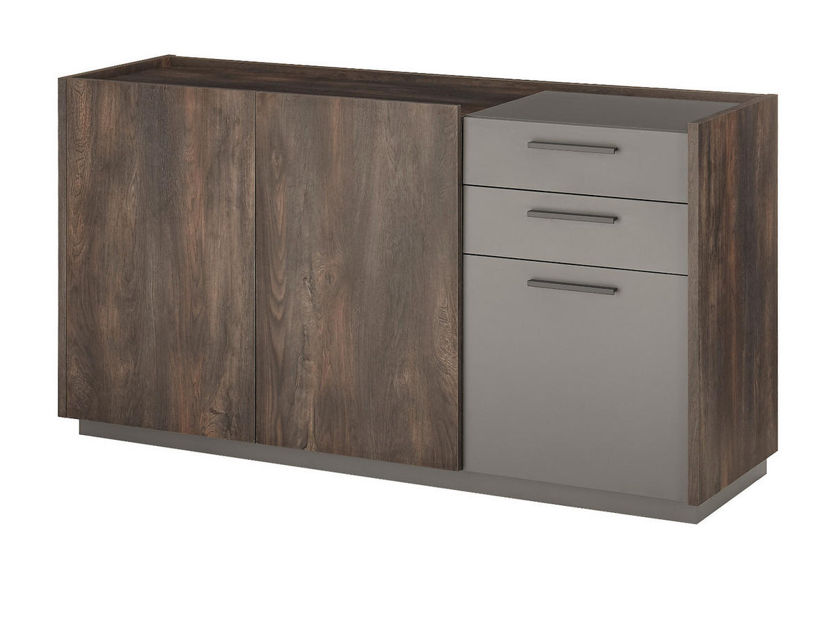 SIDEBOARD Thermo Eiche, grau, Kommode mit Soft-Close 200 x 80 cm - Eichefarben/Schwarz, Holzwerkstoff/Kunststoff (200/80/45cm) - Furn.Design