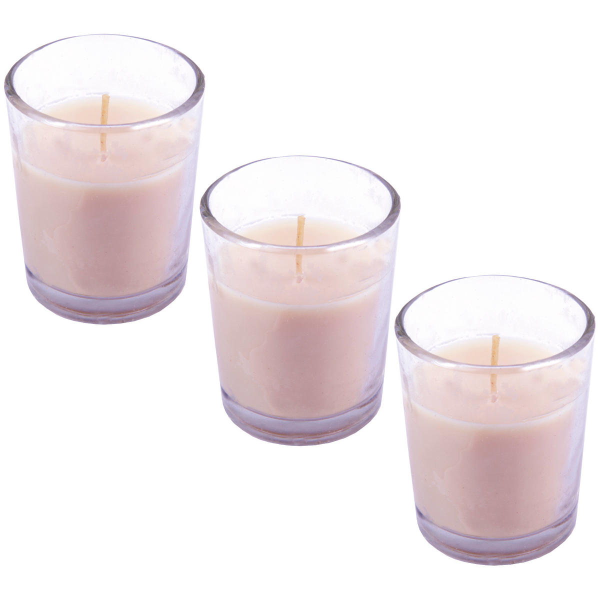 DUFTKERZEN im Glas "Classic" 3er Pack Vanille - Creme, Naturmaterialien (4.5/6.5cm)