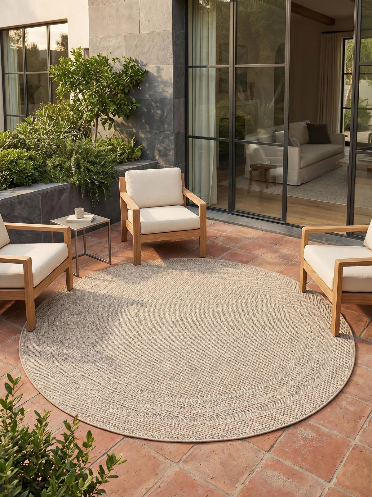TEPPICH Outdoor VENTOUX in Beige, mit Bordüre, Ø 80 cm - Beige, Textil (80/80cm) - KADIMA DESIGN