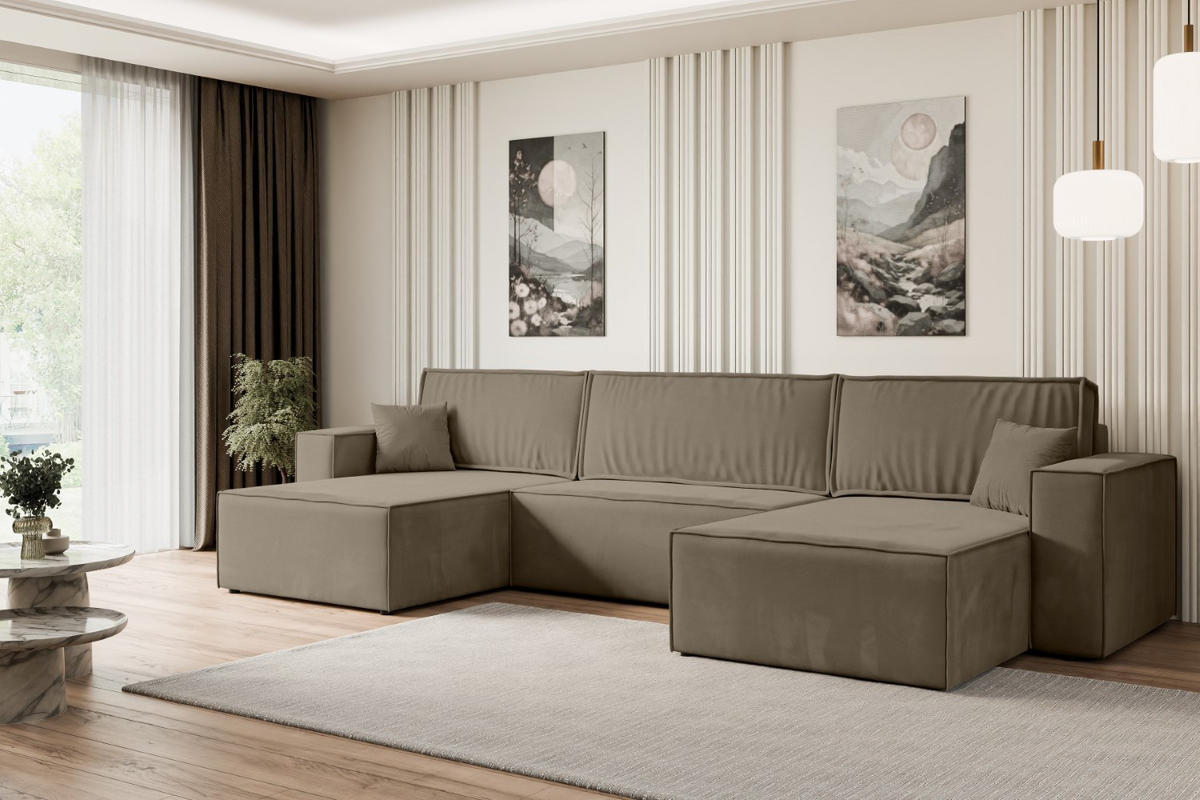 WOHNLANDSCHAFT mit Schlaffunktion und Bettkasten CELTIC-XLU - 377x143x83 cm Braun Velours - Schwarz/Braun, Holzwerkstoff/Kunststoff (377/83/143cm) - ALTDECOR