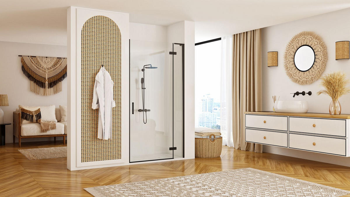 DUSCHTÜR Rea Hugo 100 Black - Schwarz, Glas (100/200.5cm) - REA