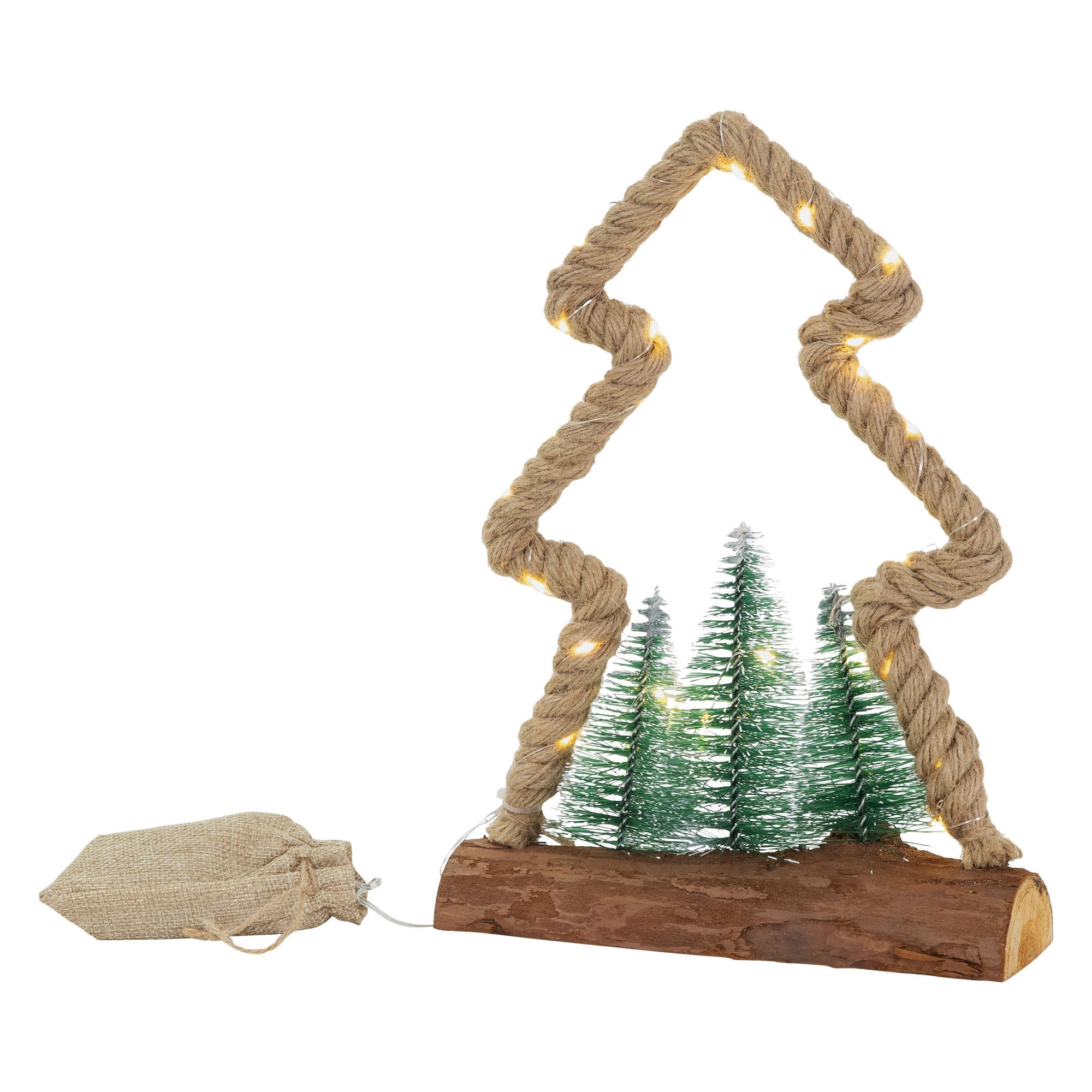ECD-Germany LED JUTOVÝ STROMEK 30 LED diod teplá bílá 23x6,5x30 cm napájený bateriemi s časovačem